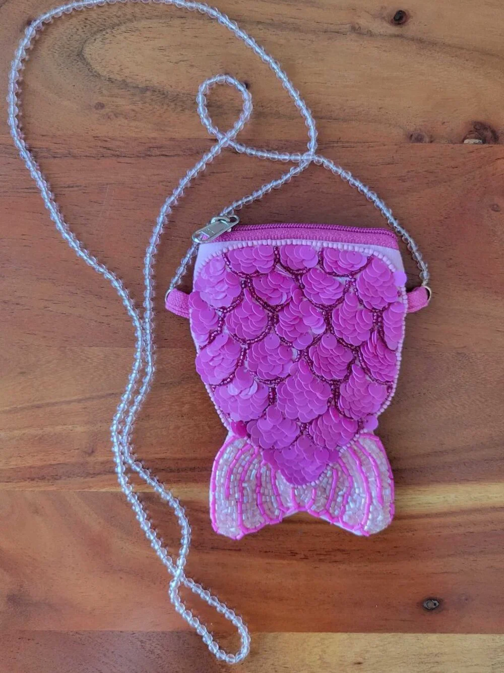 Mermaid Tale Purse Pink Sequin Embroidery Beads Strap Girls Mini Crossbody Bag